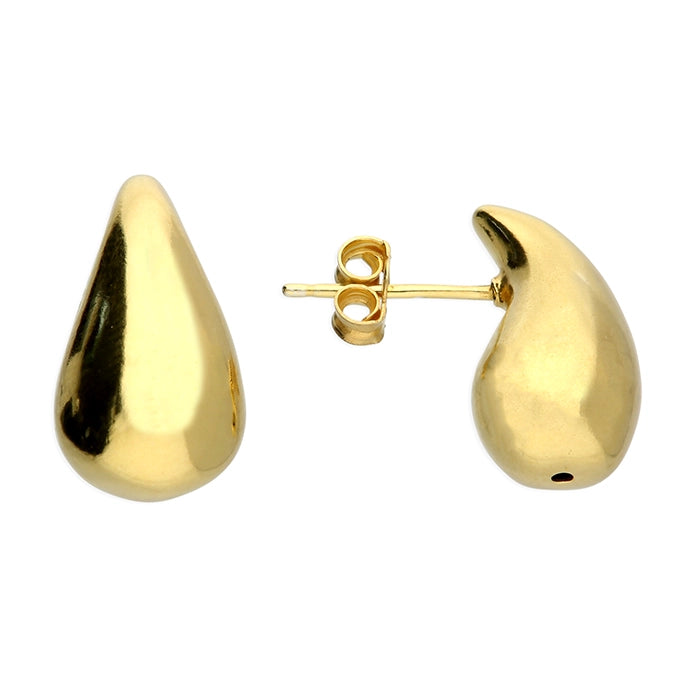 Gold and Pearl Earrings-18ct Gold Plated Sterling Silver Pear Drop Stud Earrings