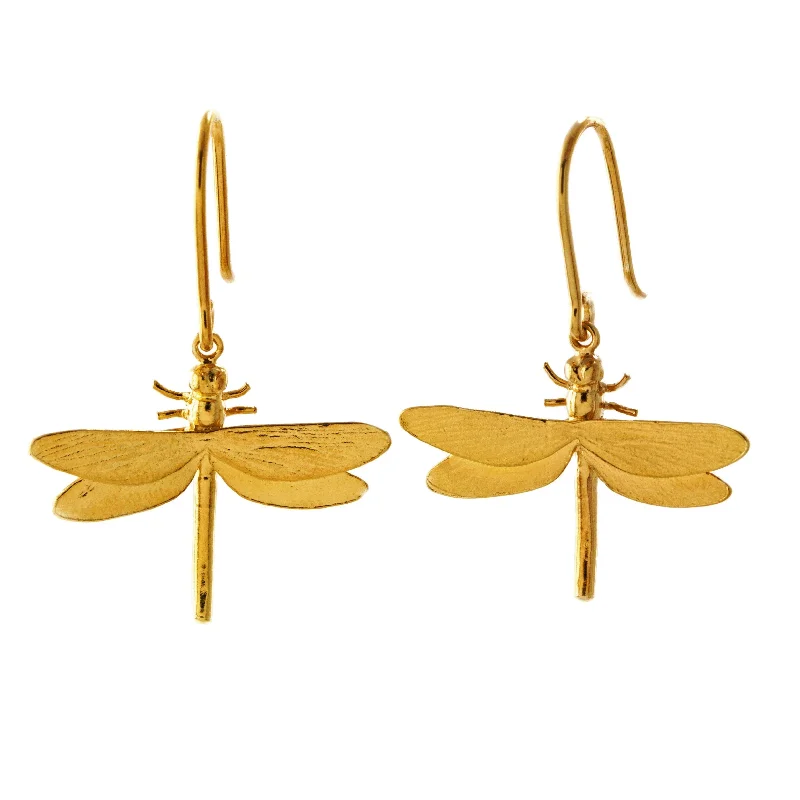 Classic Gold Earrings-Alex Monroe Dragonfly Hook Earrings