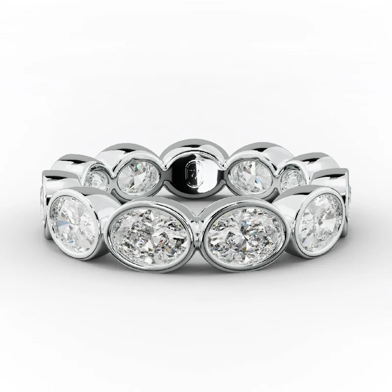 Classic White Gold Ring-3.0 Carat East West Oval Cut Bezel Set Diamond Eternity Band