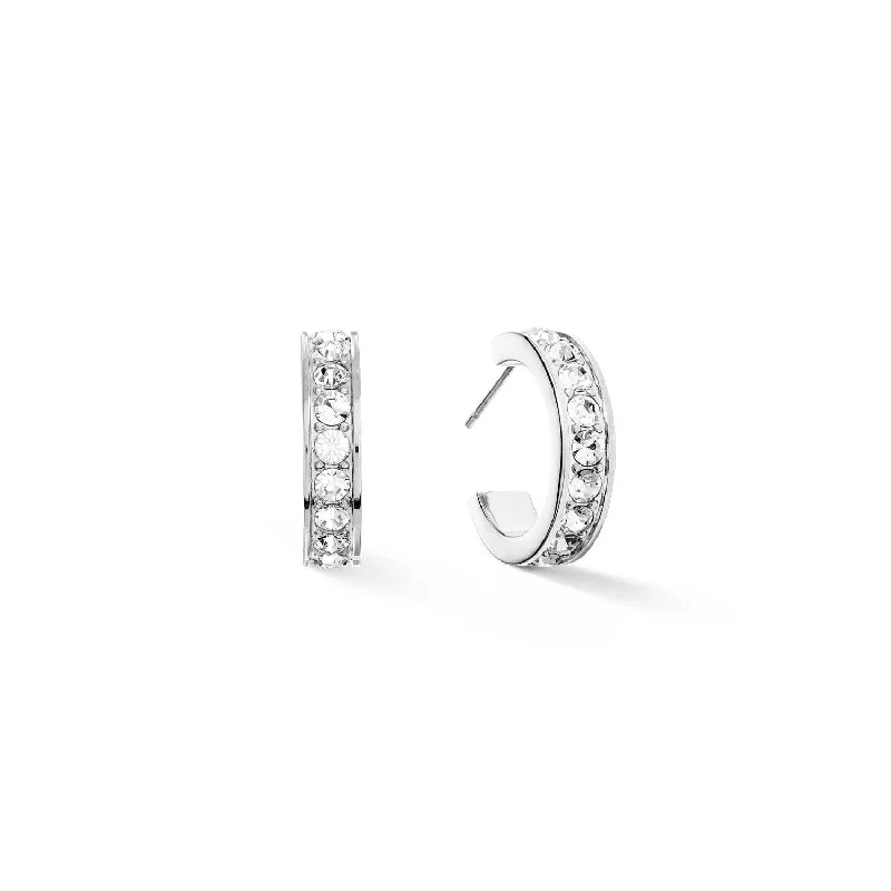 Classic Silver Hoop Earrings-Coeur De Lion 20mm Crystal Hoop Earrings - Silver & White