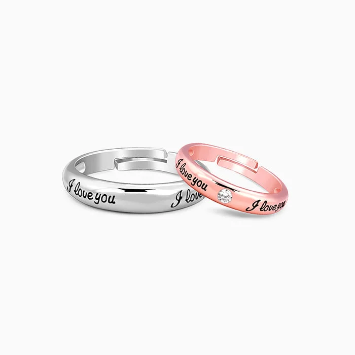 Gold Diamond Band-Dual Tone I Love You Couple Bands