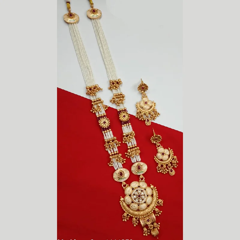 Art Nouveau Necklace-Padmawati Bangles Gold Plated Pota Stone And Meenakari Long Necklace Set