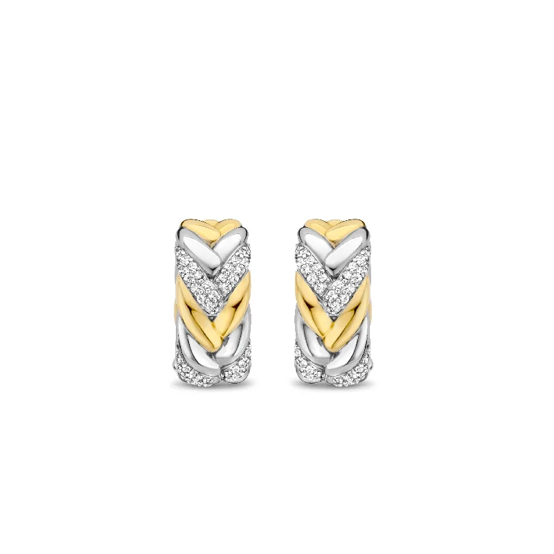 Modern Gemstone Earrings-Ti Sento Gold and Silver Cubic Zirconia Braided Hoop Earrings