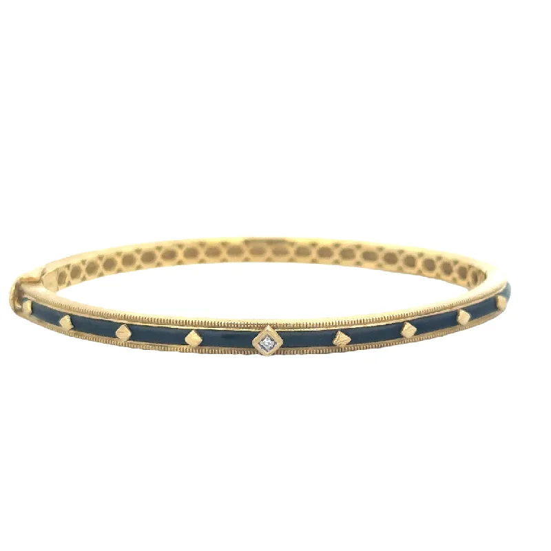 Premium Quality Silver Bangles-Black Enamel Diamond Bangle in 18k Yellow Gold