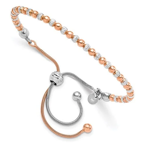 Double Bracelet Set-Sterling Silver Rose Gold-Plated D/C Bead Adjustable Bolo Bracelet