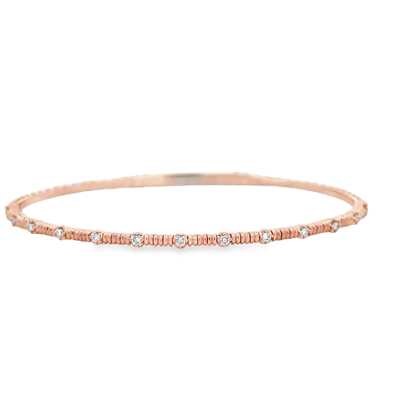 Fashion Silver Bangles Set-Diamond Accented Flexible Bangle in Rose Gold