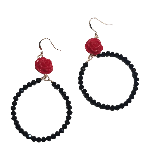 Chunky Gold Hoop Earrings-Rosa Black Crystal Hoop Earrings