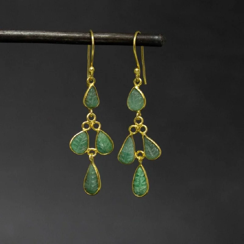 Double Drop Earrings-Gold and Emerald Drop Earrings