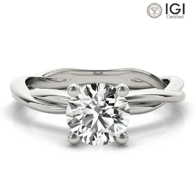 Solitaire Gemstone Ring-Twisted Vine Round Lab Grown Diamond Solitaire Engagement Ring IGI Certified