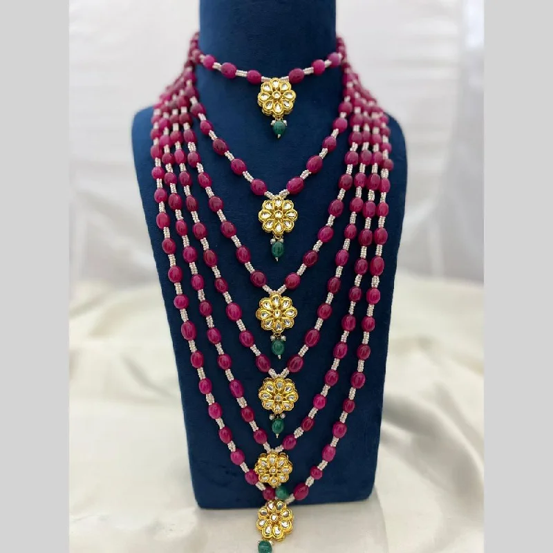 Fashionable Heart Pendant Necklace-FS Collection Gold Plated Kundan Stone Multi Layer Necklace Set