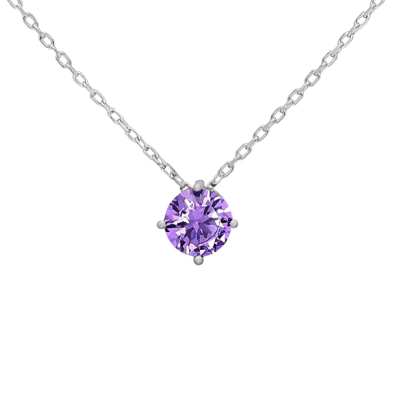 Modern Designer Necklace-Solitaire Cubic Zirconia Necklace Sterling Silver Chain