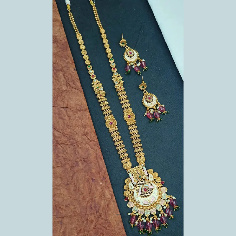 Crystal Bar Necklace-Padmawati Bangles Gold Plated Pota Stone And Meenakari Long Necklace Set