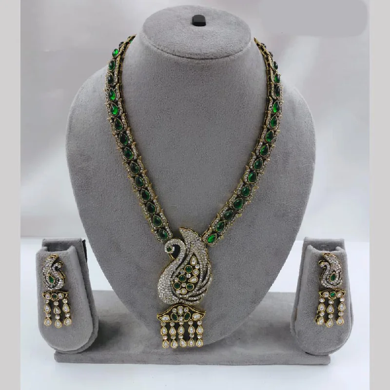 Statement Necklace for Weddings-FS Collections Gold Plated Kundan And Austrian Stone Peacock Necklace Set