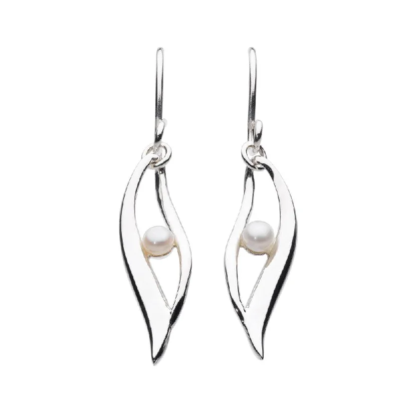 Simple Gold Hoop Earrings-Freshwater Pearl Twist Drop Earrings