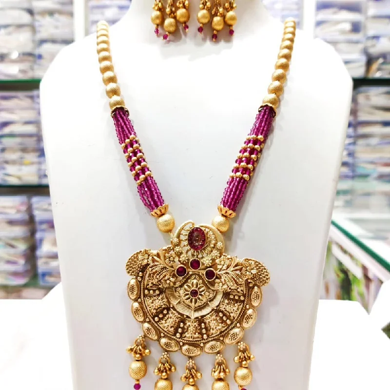 Silver Heart Necklace-Akruti Collection Gold Plated Kundan Stone And Pearls Long Necklace Set