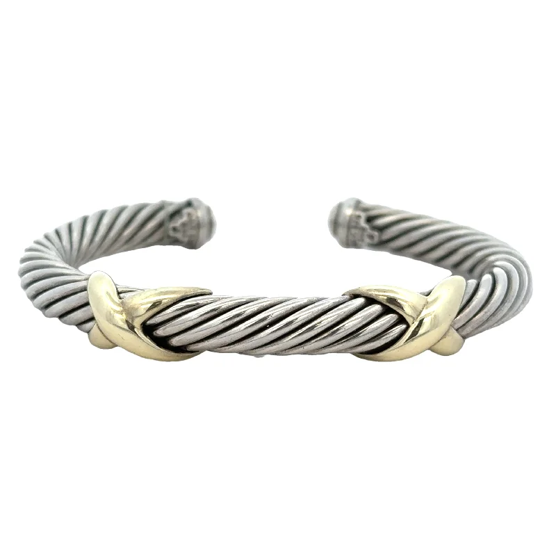 Personalized Silver Bangle-David Yurman "X" Sterling Silver and 14k Yellow Gold Bangle Bracelet