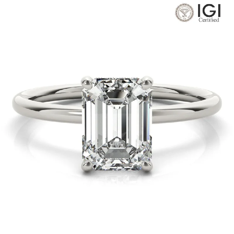 Classic Diamond Wedding Band-Madilyn Emerald Lab Grown Diamond Solitaire Engagement Ring IGI Certified