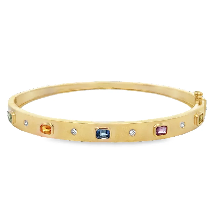 Round Shaped Bangles-Multicolored Sapphire Bangle Bracelet in Yellow Gold