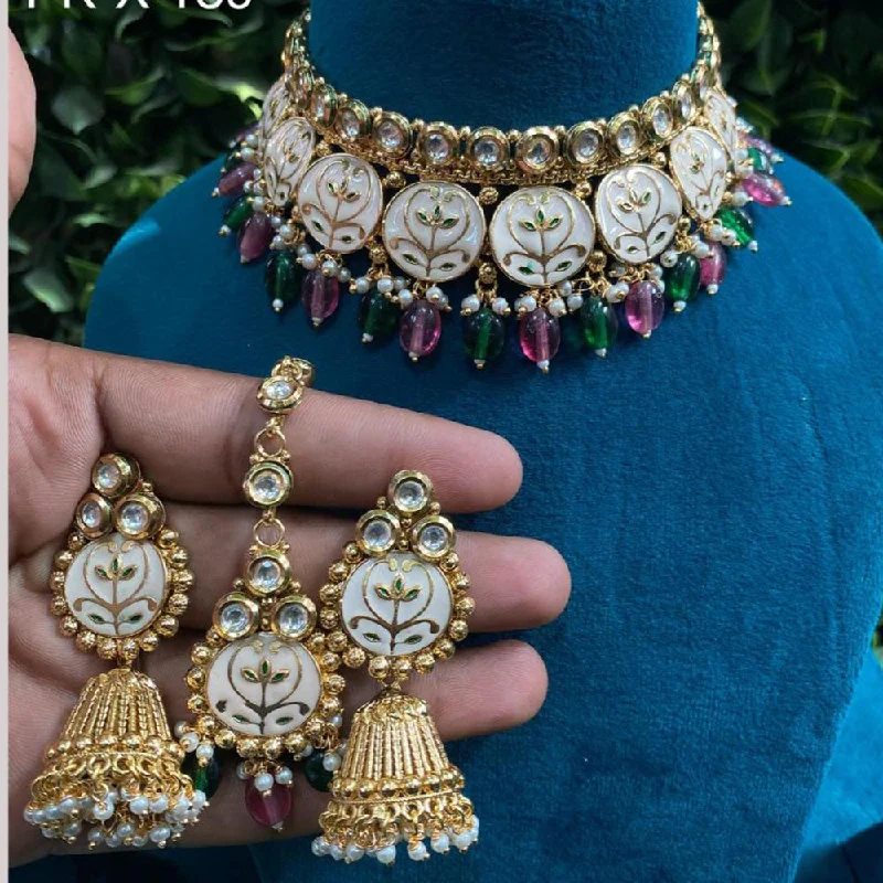 Custom Initial Necklace-Amoliya Jewels Gold Plated Kundan Stone Meenakari Necklace Set