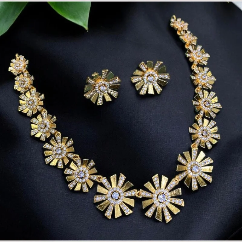 Luxury Diamond Necklace-Sona Creation Gold Plated Austrian Stone Necklace Set