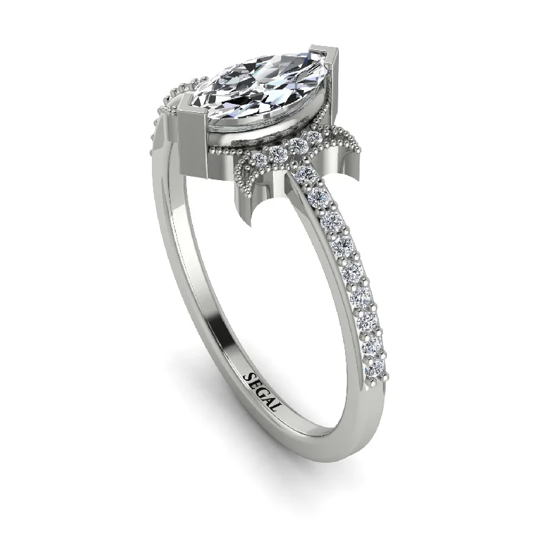 Round Diamond Ring-Marquise Cut Diamond Pave Ring - Kathleen No. 3