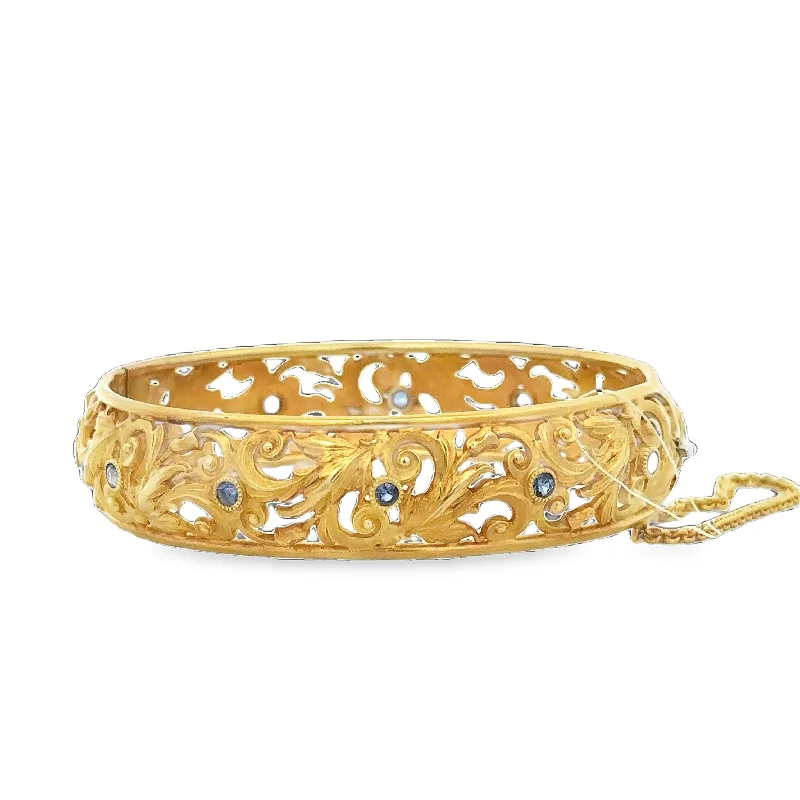 Simple Wedding Bangles-Ornate Victorian Inspired 14k Yellow Gold Openwork Bangle Bracelet