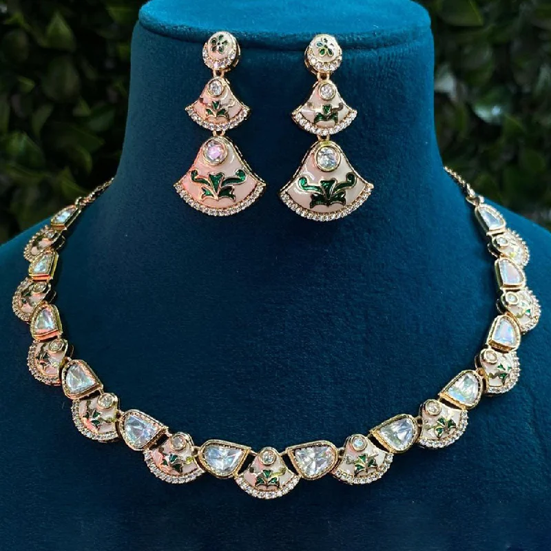 Gold Choker Necklace-Royal Kundan Jewellery Gold Plated Polki Kundan Meenakari Necklace Set