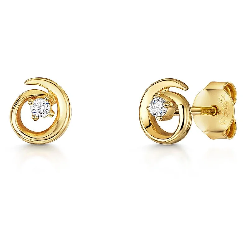 Large Crystal Earrings-Jools Gold Cubic Zirconia Small Twirl Stud Earrings