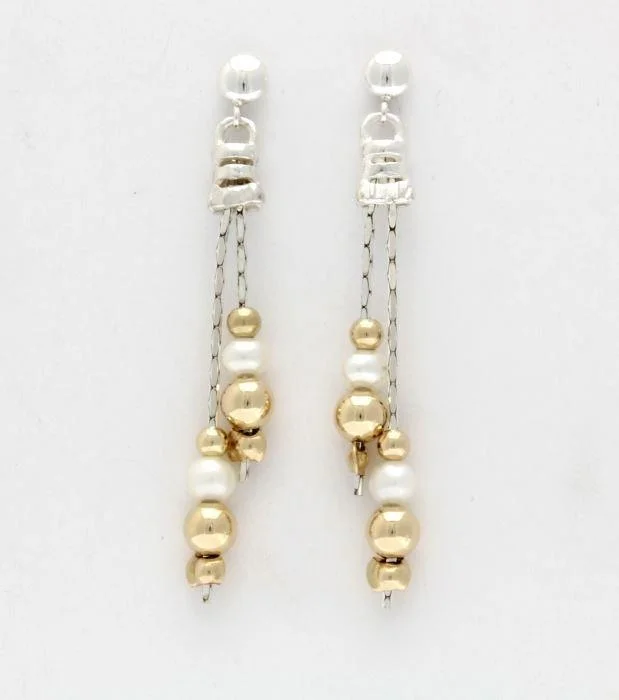 Unique Statement Earrings-Lavan Long Pearl & Gold Drop Earrings