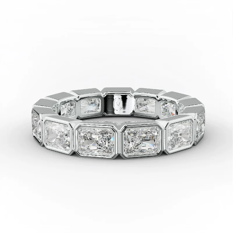 Engagement Ring with Sapphire-3.0 Carat East West Radiant Cut Bezel Set Diamond Eternity Band