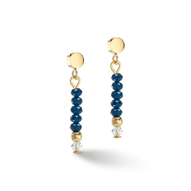 Silver and Gold Earrings-Coeur De Lion Little Twinkle Gold and Dark Blue Earrings