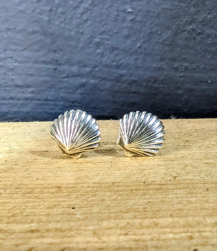 Chic Drop Earrings-Kingsley Ryan Sterling Silver Sea Shell Stud Earrings