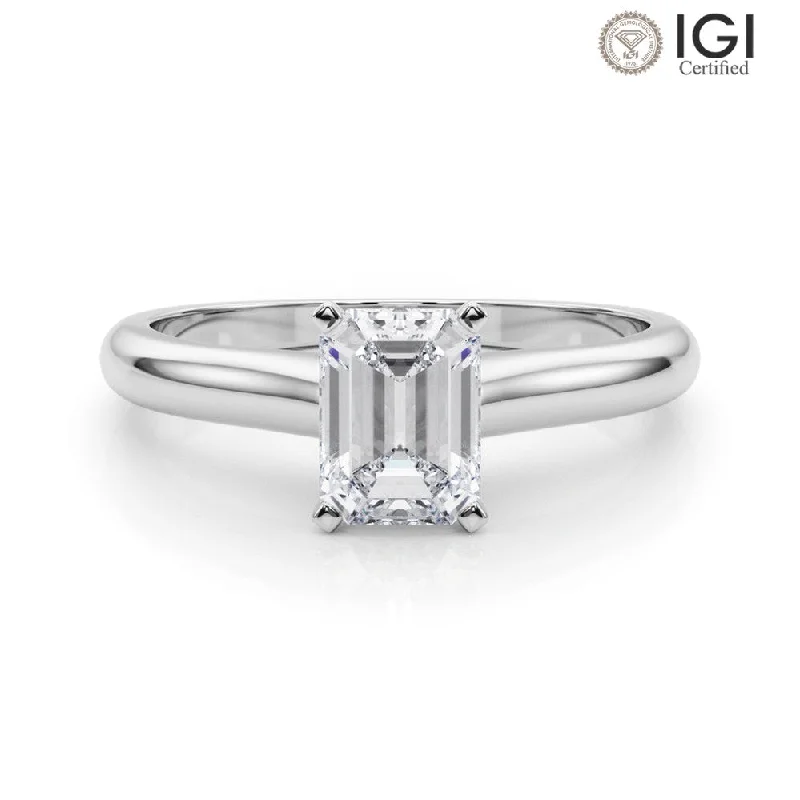 Dainty Gold Ring-Isabella Emerald Lab Grown Diamond Solitaire Engagement Ring IGI Certified