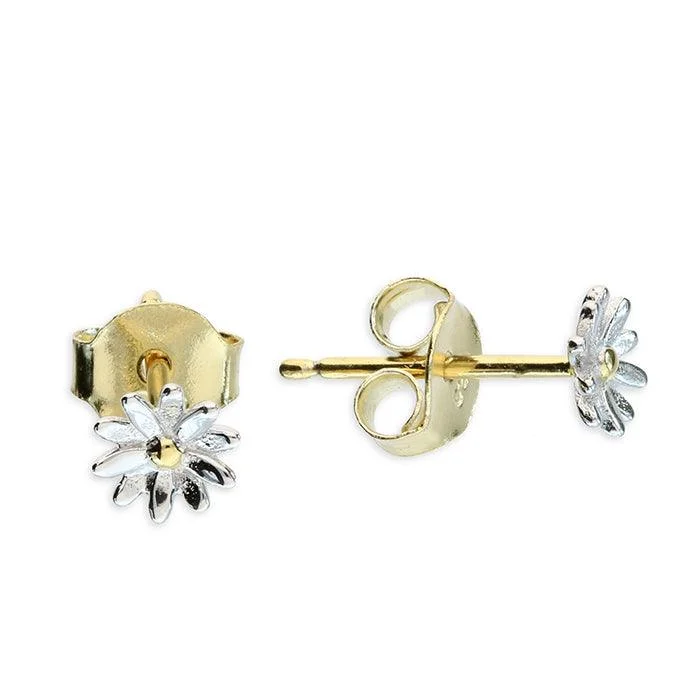 Beautiful Long Earrings-Two-Tone Gold Plated Daisy Stud Earrings