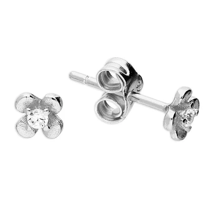 Chunky Hoop Earrings-Silver Flower Stud Earrings with Cubic Zirconia Stone