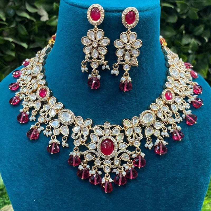 Handcrafted Bead Necklace-Amoliya Jewels Gold Plated Polki Kundan Stone And Beads Necklace Set