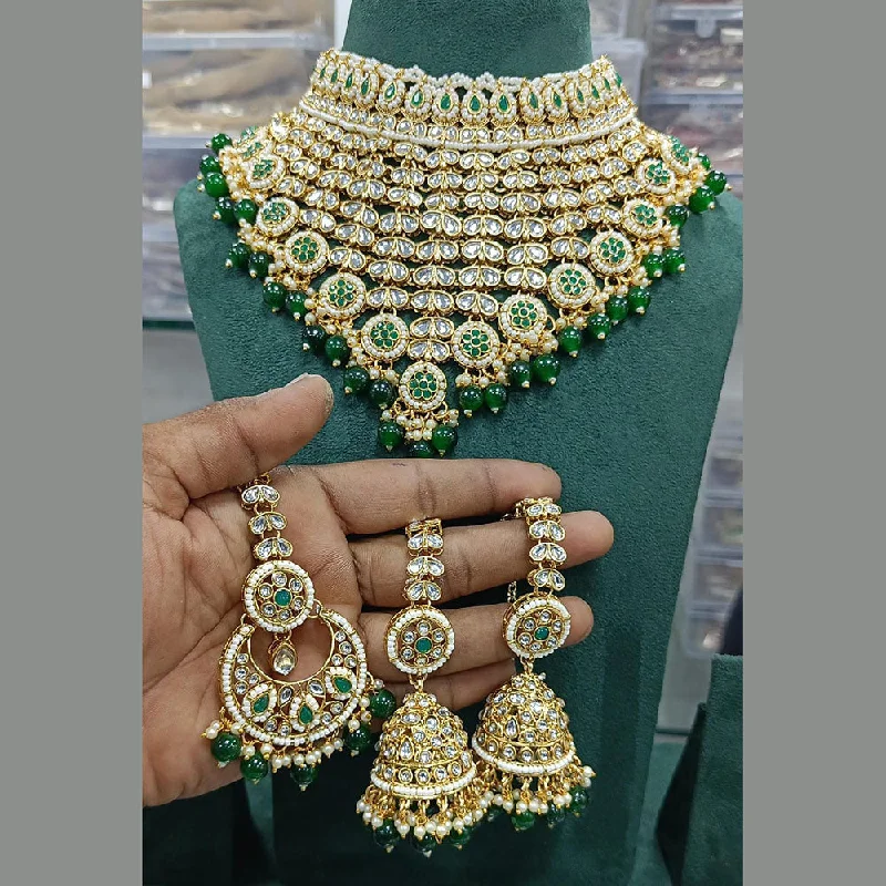 Custom Diamond Necklace-Rani Sati Jewels Gold Plated Kundan Stone And Pearls Necklace Set