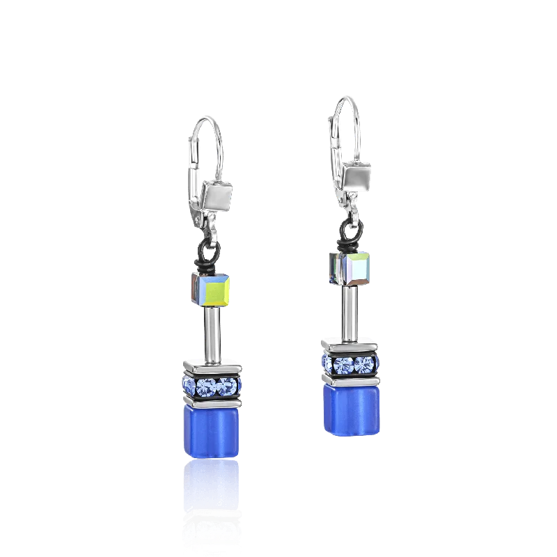 Colorful Hoop Earrings-Coeur De Lion Cobalt Blue Grey Swarovski® Crystals GeoCUBE® Earrings