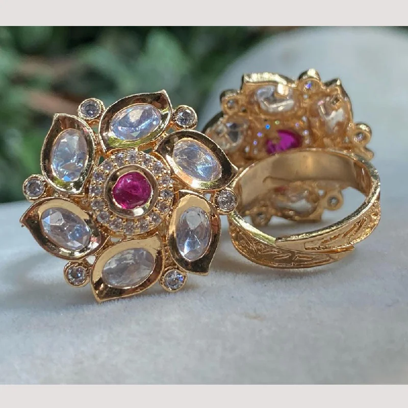 Antique Gold Ring-Amoliya Jewels Gold Plated Polki Kundan Stone Rings