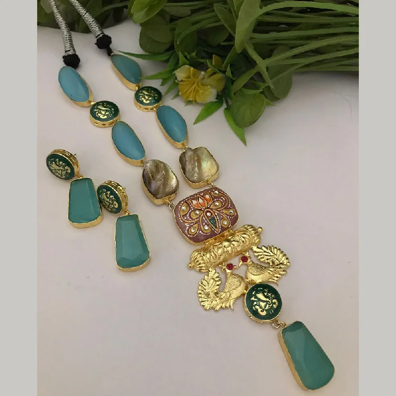 Personalized Necklace for Gifts-FS Collection Gold Plated Kundan Stone And Meenakari Long Necklace Set