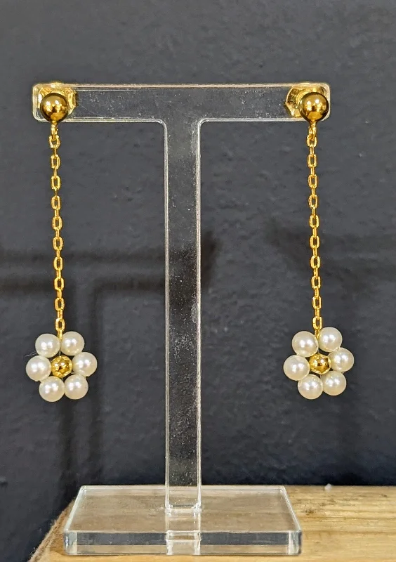 Custom Gemstone Earrings-Sterling Silver & Gold Pearl Flower Cluster Earrings