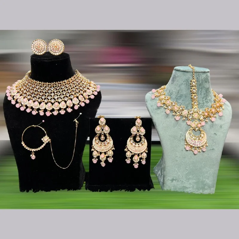 Elegant Silver Necklace-Hira Collections Gold Plated Kundan Stone Semi Bridal Necklace Set