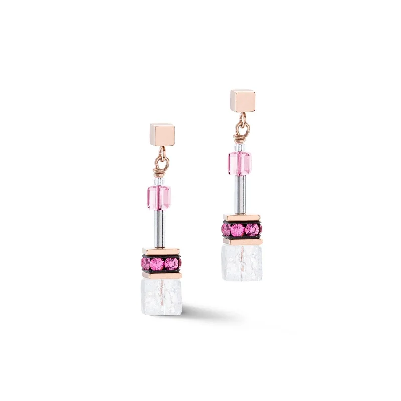 Nature Inspired Earrings-Coeur De Lion GeoCUBE® Iconic Nature Pink White Earrings