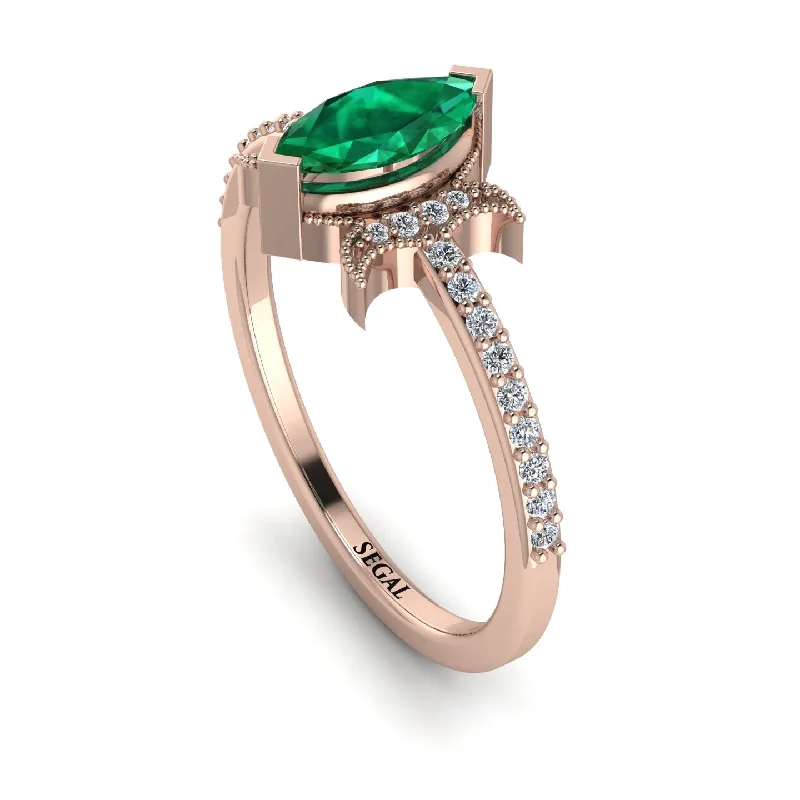 Gorgeous Ruby Ring-Marquise Cut Emerald Pave Ring - Kathleen No. 5