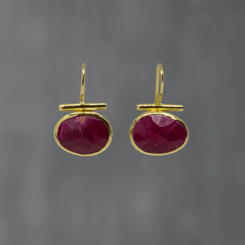 Large Statement Earrings-Gold and Ruby Bar Earrings