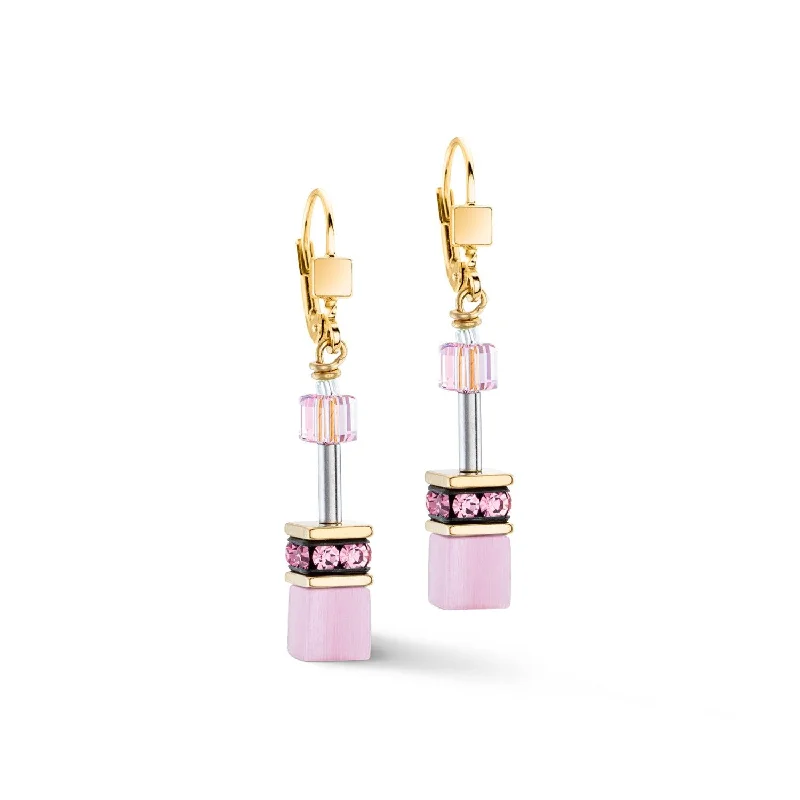 Gold and Silver Earrings-Coeur De Lion Iconic Mono Gold Pink Earrings