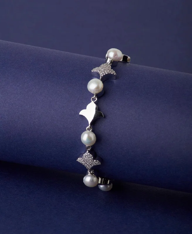 Handmade Silver Bracelets-Fashionable Real Pearl Bracelet