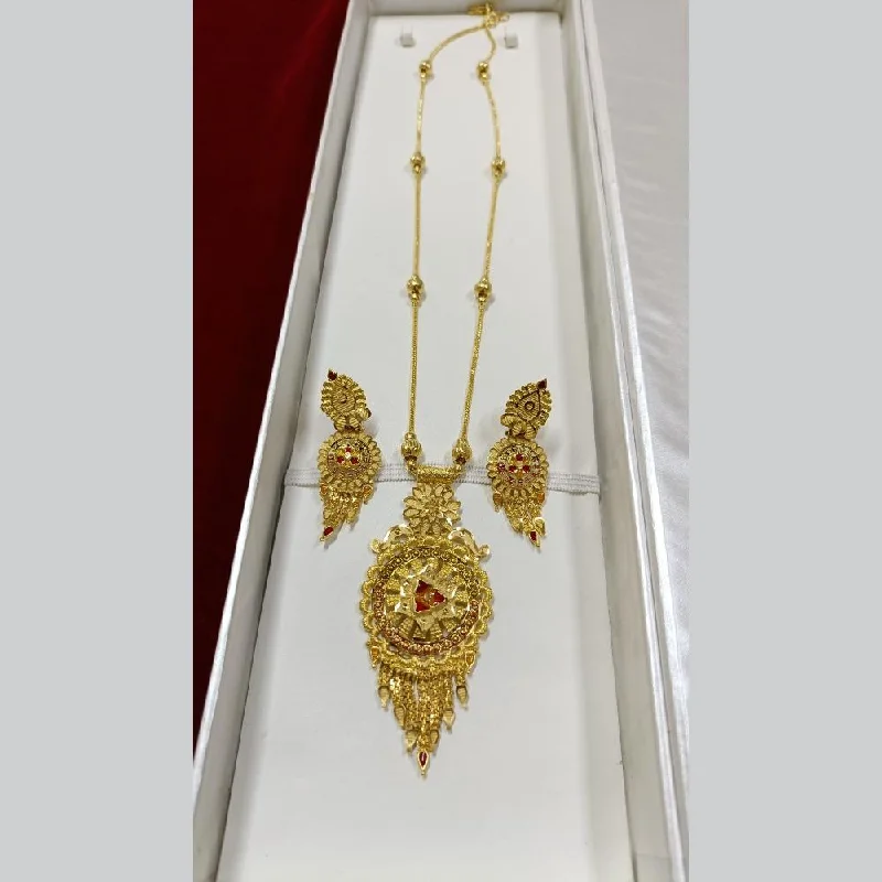 Gold Necklace with Gemstones-Pari Art Jewellery Forming Long Necklace Set