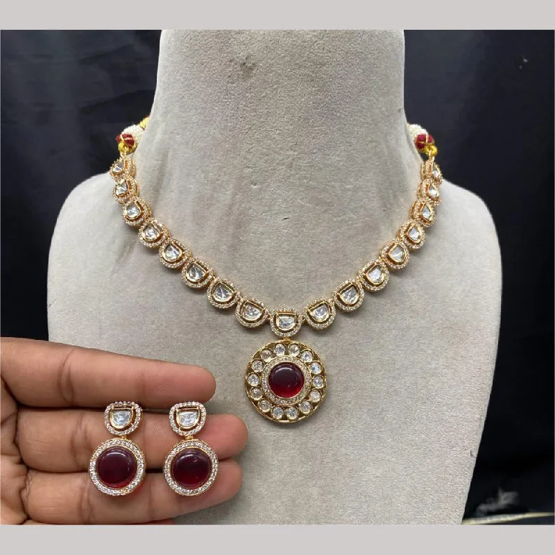 Luxurious Sapphire Necklace-Amoliya Jewels Gold Plated Polki Kundan Stone Necklace Set