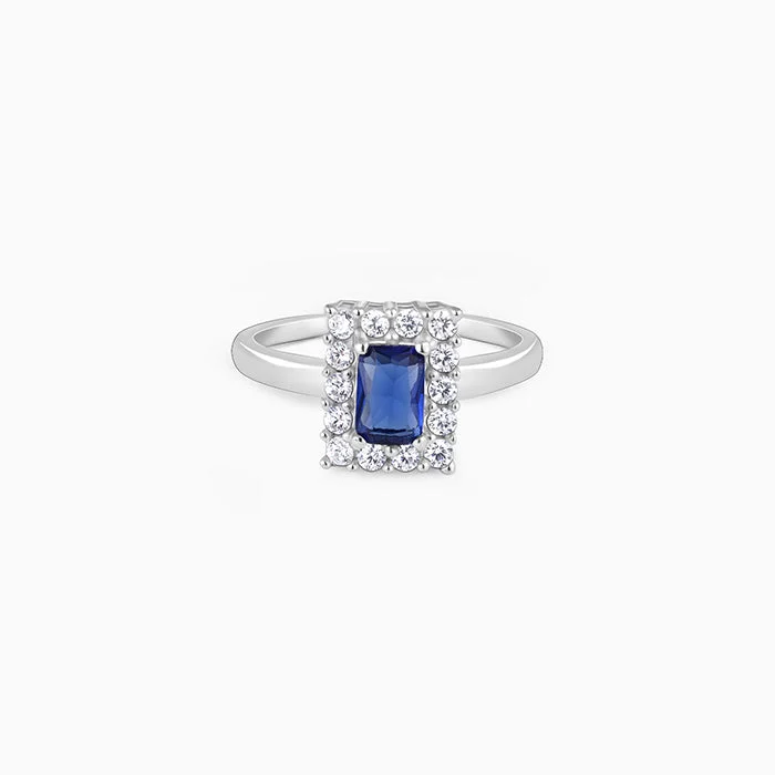 Round Diamond Ring-Silver Blue Stone Ring